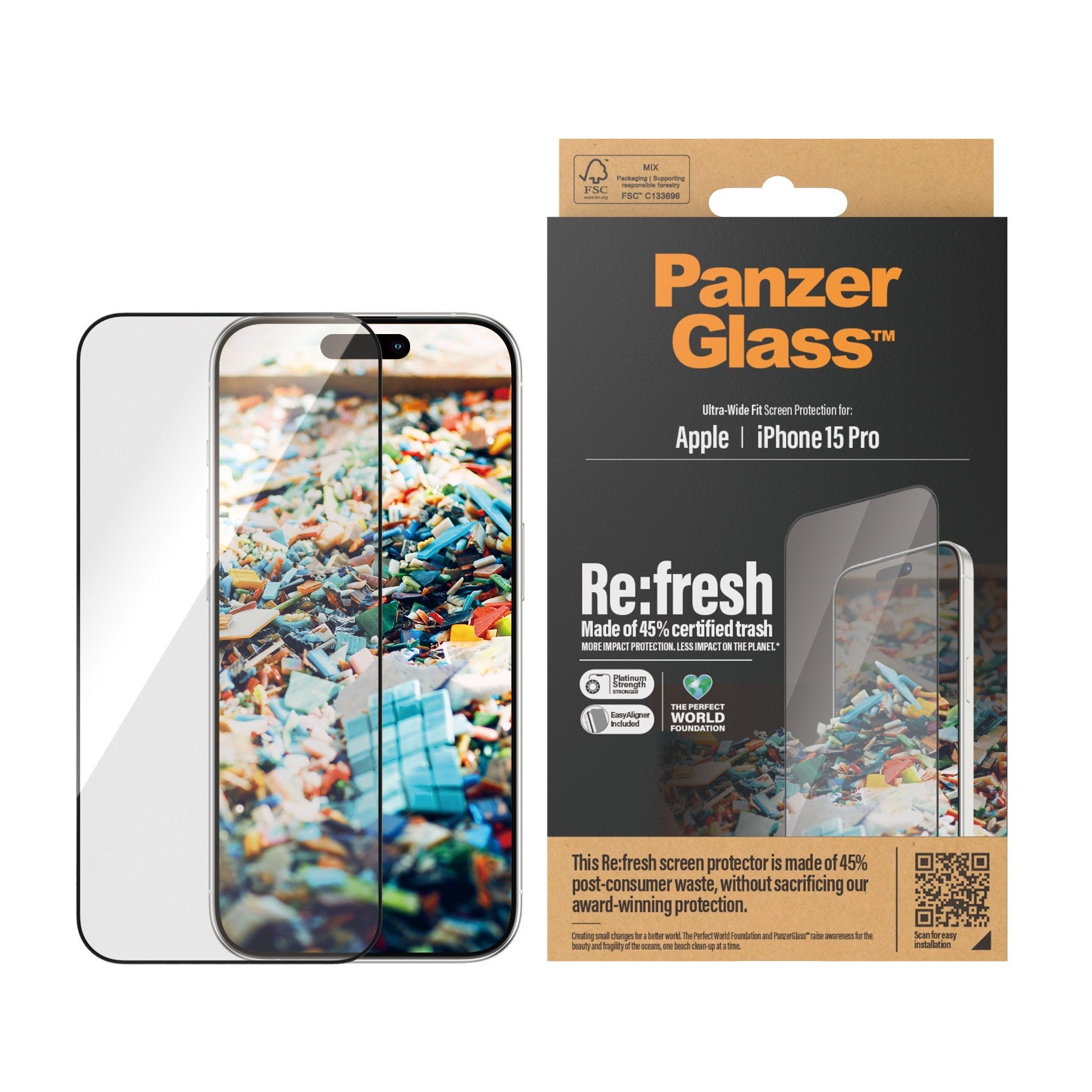 PanzerGlass® Re:fresh Screen Protector iPhone 15 Pro | Ultra-Wide Fit w. EasyAligner